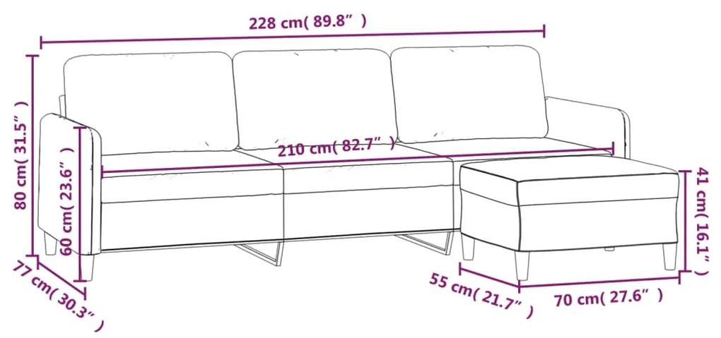 Canapea cu 3 locuri si taburet, rosu vin, 210 cm, textil Bordo, 228  x 77 x 80 cm