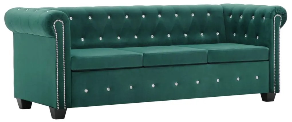 247150 vidaXL Canapea Chesterfield cu 3 locuri, catifea, 199x75x72 cm, verde