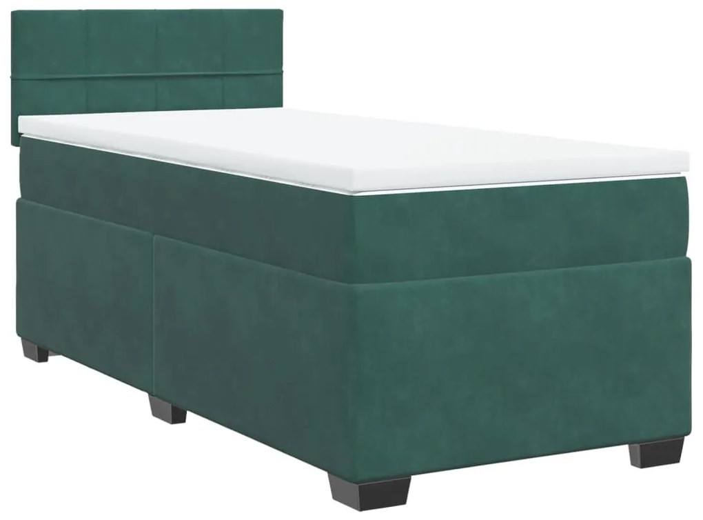 3286201 vidaXL Pat box spring cu saltea, verde închis, 90x190 cm, catifea