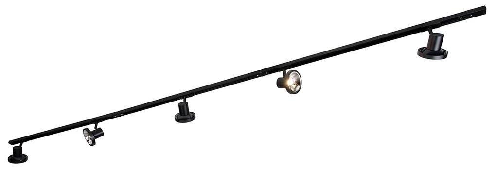 Sistem modern de iluminat pe șine cu 5 spoturi negre monofazate 300 cm - Iconic Jeany