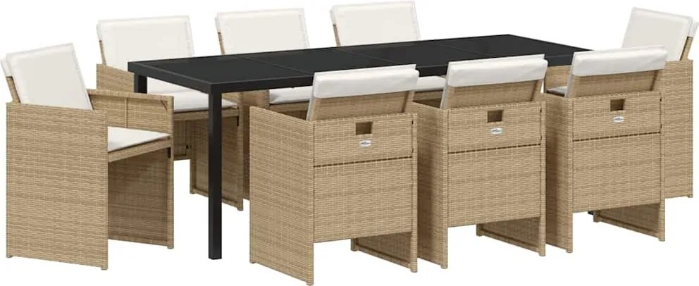 vidaXL Set de masă pentru grădină cu pernă 9 pcs Bej poliratan