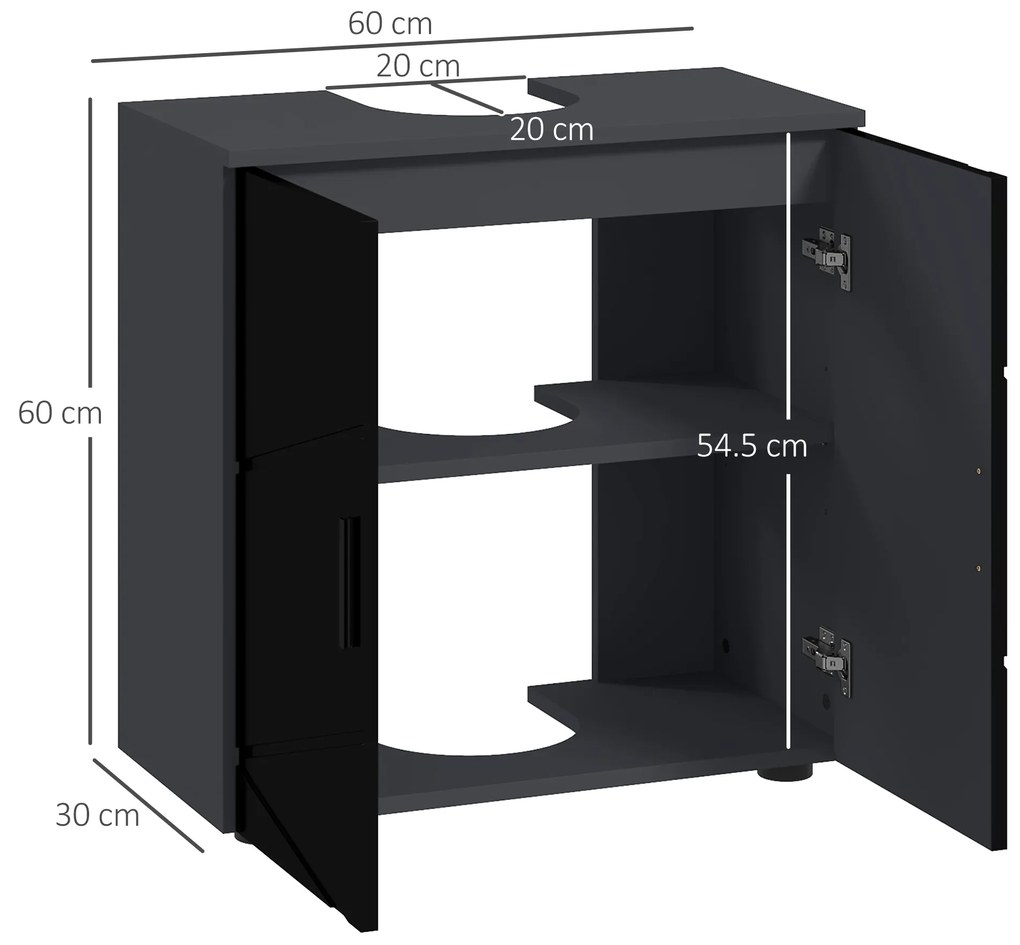 Kleankin Dulap pentru chiuveta de baie cu 2 usi, dulap pentru chiuveta cu piedestal din lemn cu raft reglabil, negru | Aosom Romania