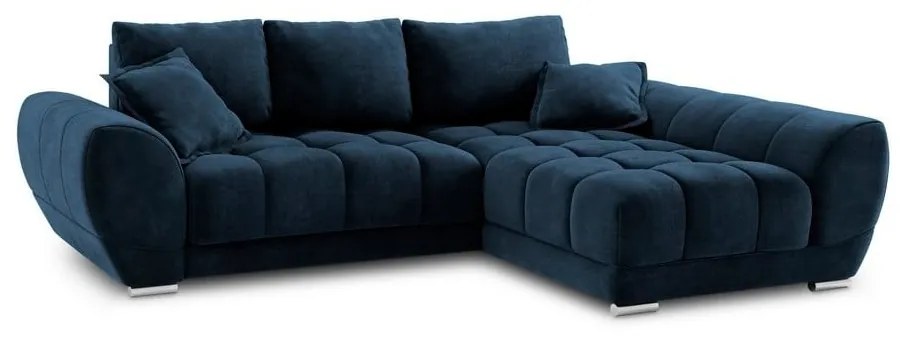 Colțar extensibil cu tapițerie de catifea și șezlong pe partea dreaptă Windsor & Co Sofas Nuage, albastru