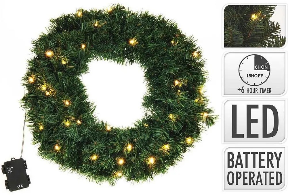 Nedis 767800550 - LED Coroană de Crăciun pentur exterior cu temporizator 25xLED/3xAA IP44