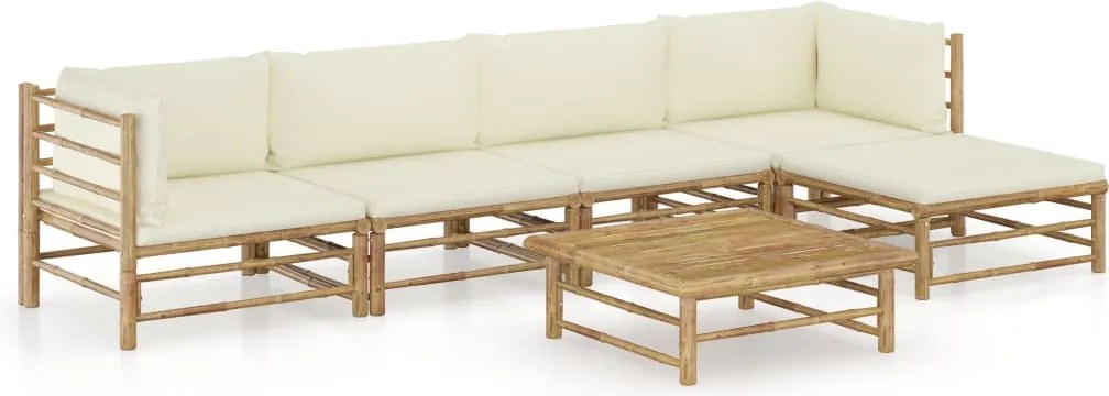 vidaXL Set mobilier de grădină cu perne alb crem, 6 piese, bambus