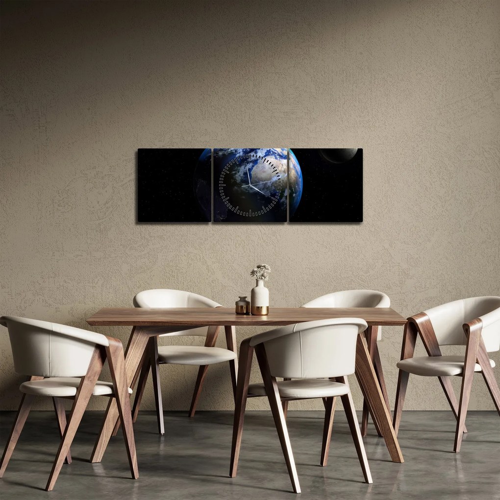 Tablou planetei Pământul (cu ceas) (90x30 cm)