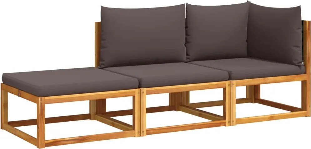 vidaXL Set canapele de grădină 3 piese cu perne din lemn de salcâm și ratan