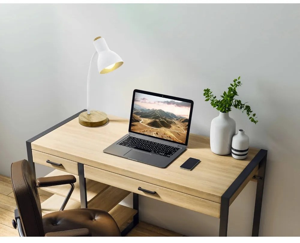 Veioză albă/în culoare naturală cu abajur din metal (înălțime 49 cm) VERADAL – EGLO