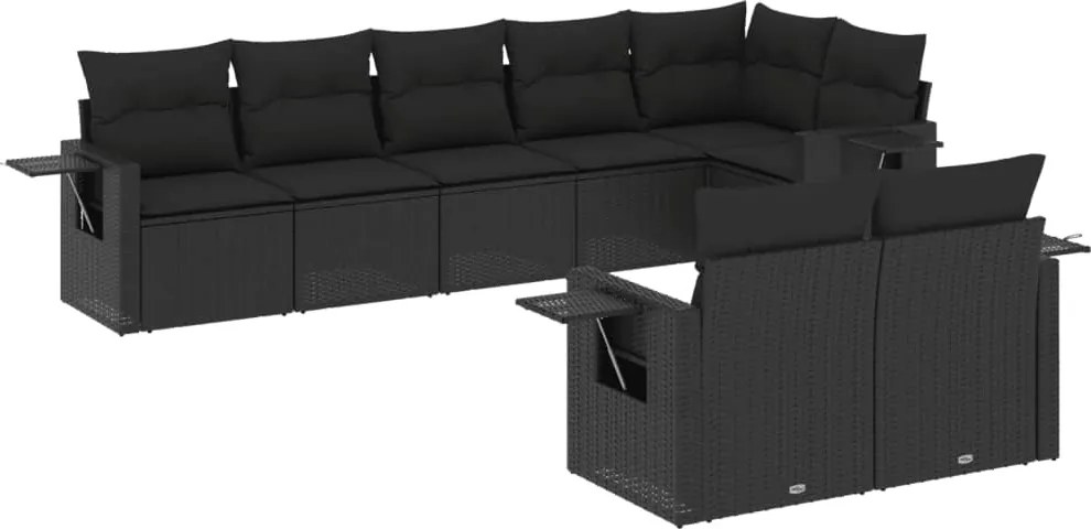 vidaXL Set mobilier de grădină cu perne, 8 piese, negru, poliratan