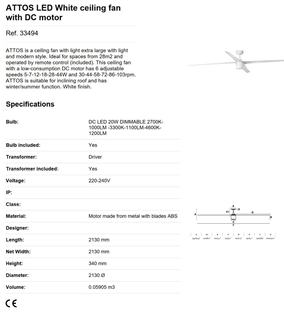 Lustra LED cu Ventilator si telecomanda design modern extra large ATTOS alb