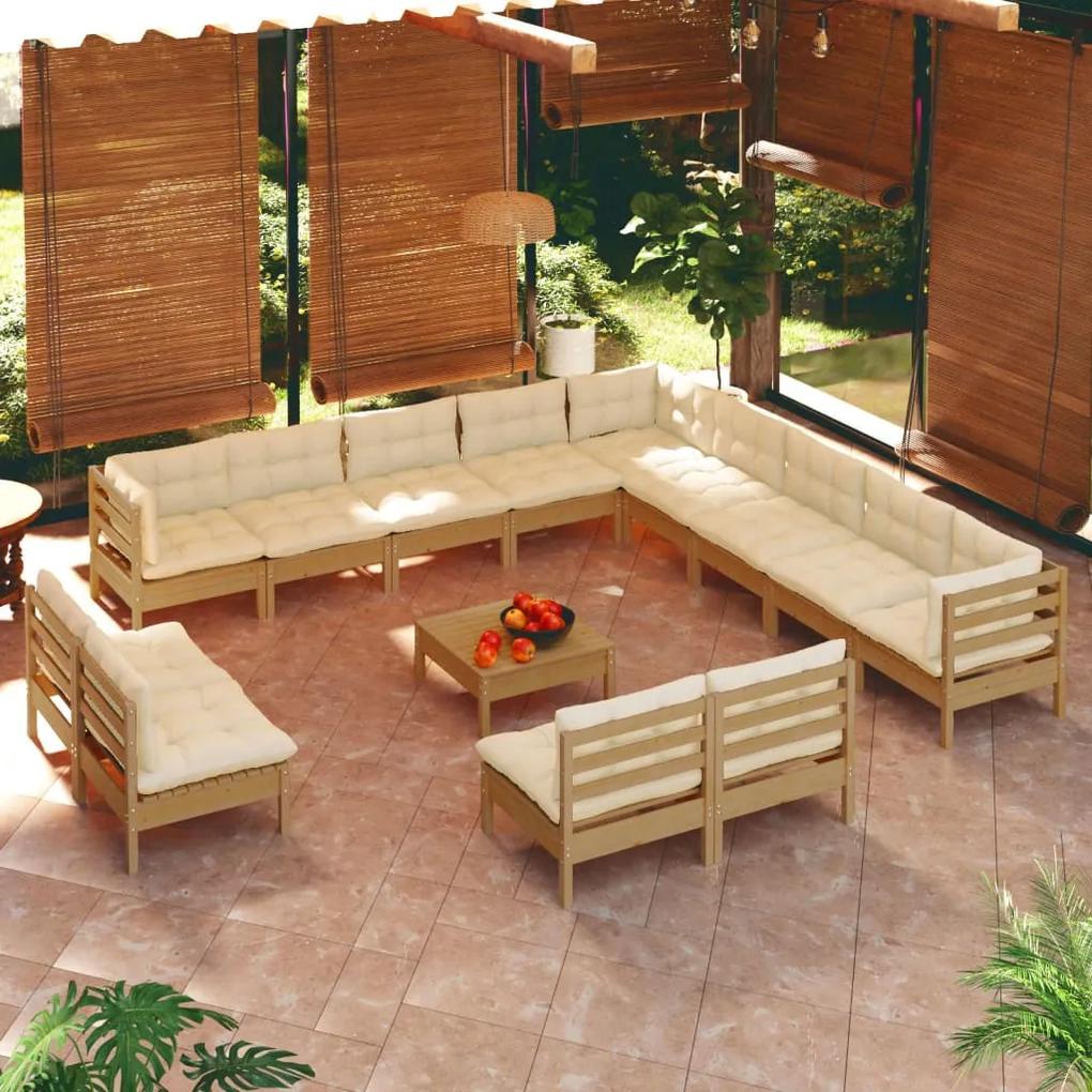3096896 vidaXL Set mobilier grădină cu perne, 14 piese, maro miere, lemn pin
