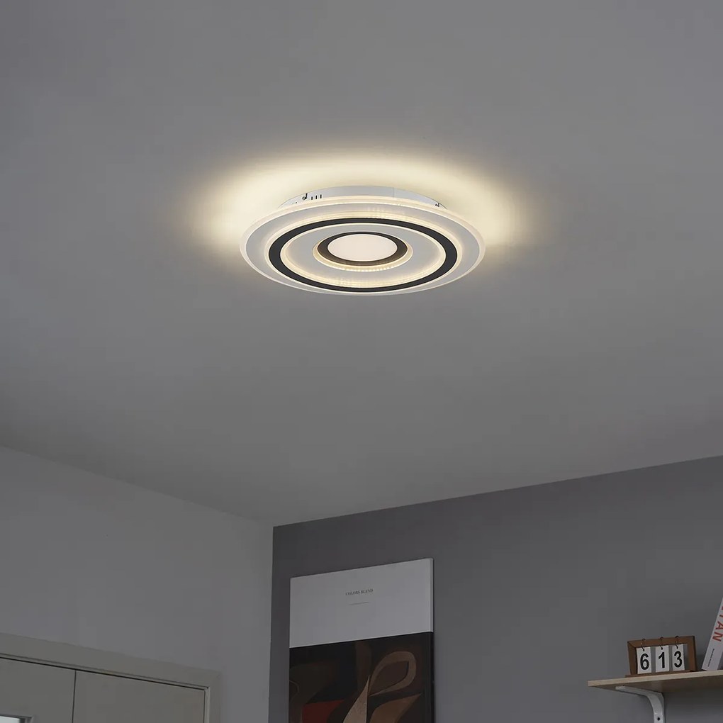 Plafonieră de design albă cu gri închis rotund, incl. LED, cu dimmer - Taylor