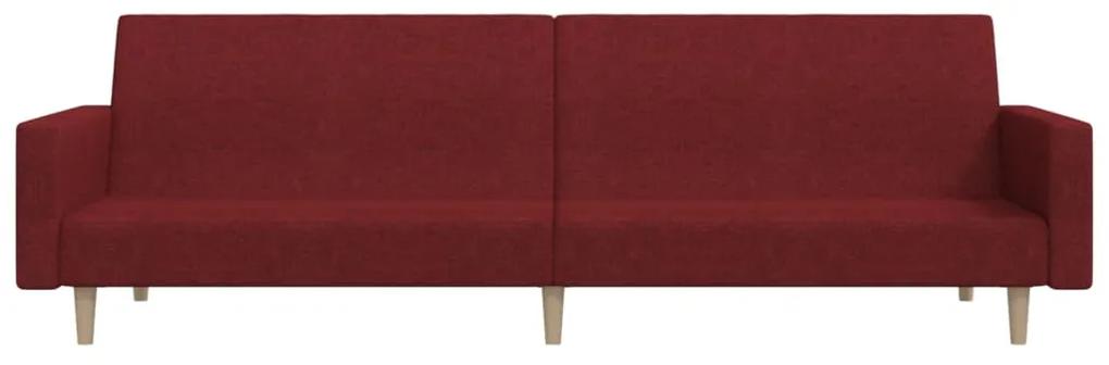 Canapea extensibila cu 2 locuri si taburet, rosu vin, textil Bordo, Cu suport de picioare