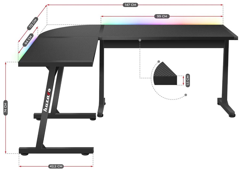 Masă PC de colț Hyperion 6.0 (negru + multicolor) (cu iluminat LED). 1087515