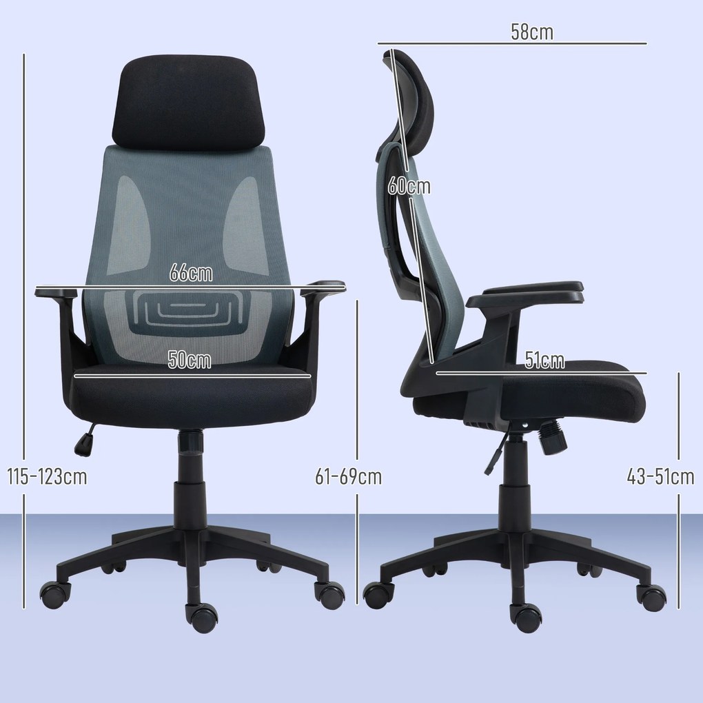 HOMCOM Scaun Ergonomic de Birou cu Suport Lombar, Tetieră și Înălțime Reglabilă, 66x58x115-123 cm, Negru | Aosom Romania