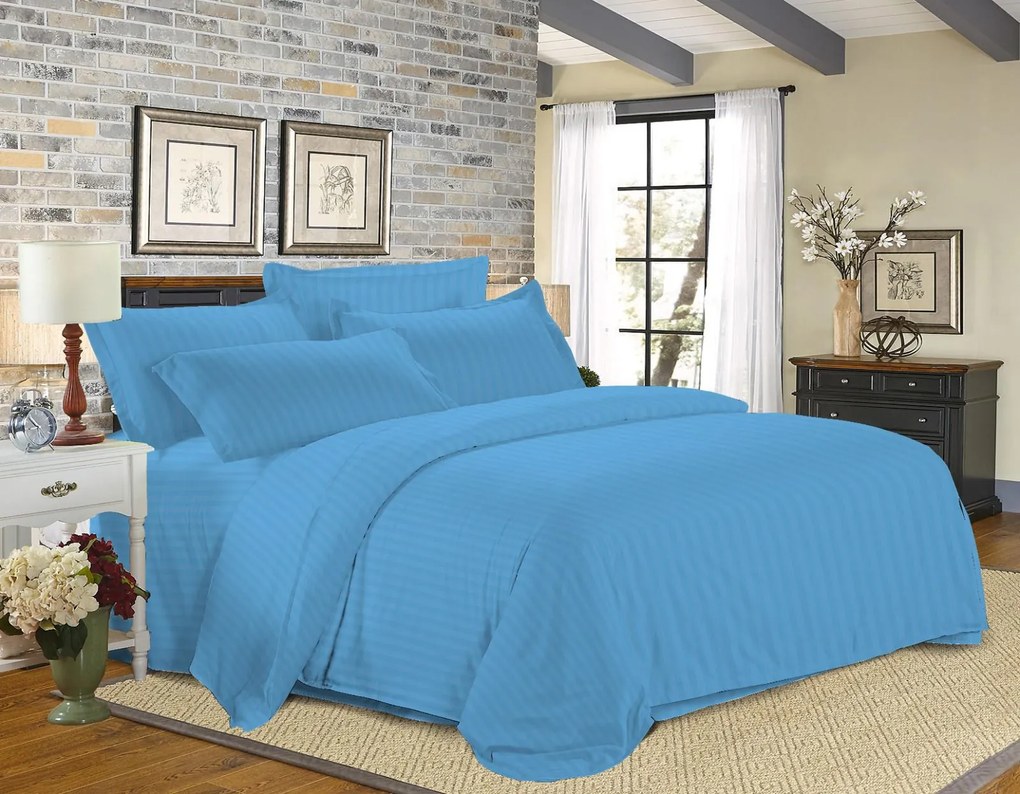 Lenjerie de pat din microfibra hoteliera JASMINE PURE albastru deschis - dunga 2 cm Dimensiune lenjerie de pat: 70 x 90 cm | 140 x 200 cm