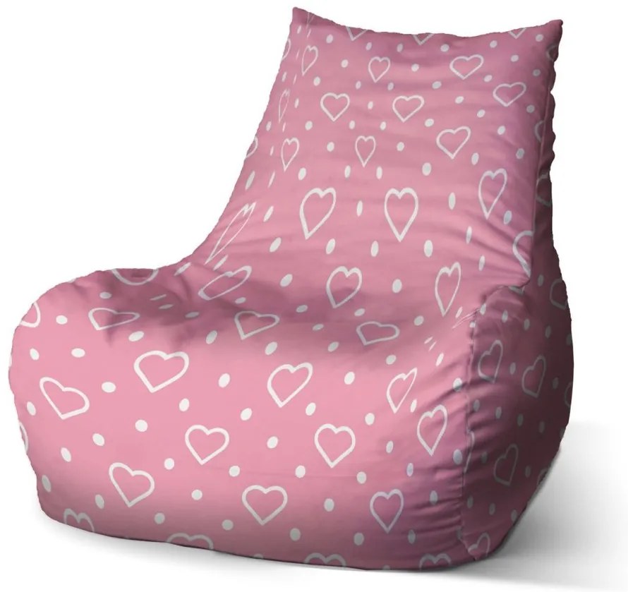 Sac de șezut Bean inimi și buline - pentru copii, roz