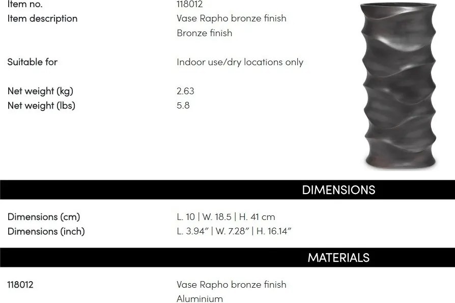 Vaza, Vas decorativ design LUX Rapho, bronz