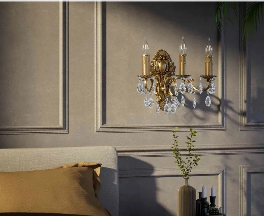 Aplica de perete 3 brate din alama si cristal Venezia