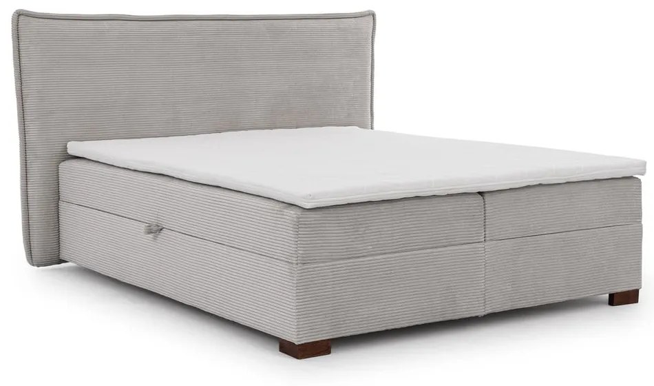 Pat boxspring gri deschis cu spațiu de depozitare 200x200 cm Lysa – Ropez