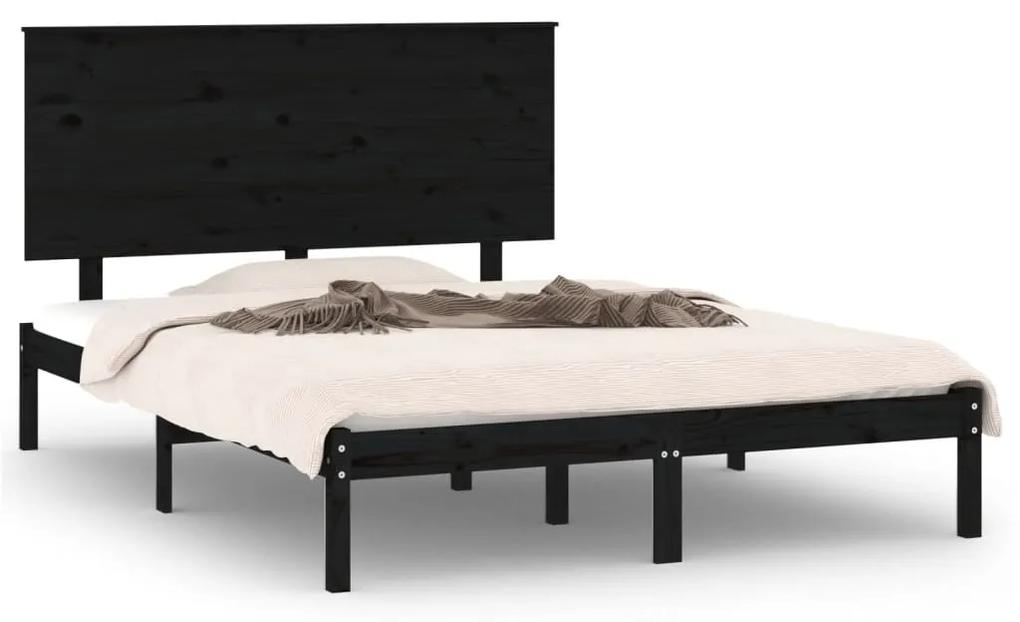 Cadru de pat Double 4FT6, negru, 135x190 cm, lemn masiv Negru, 135 x 190 cm