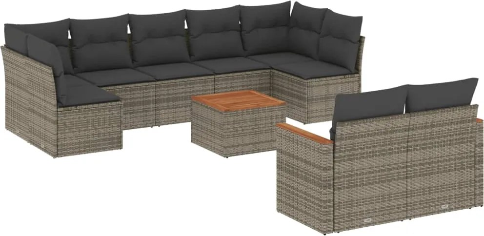 vidaXL Set mobilier de grădină cu perne, 10 piese, gri, poliratan