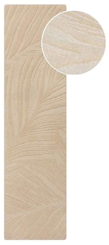 Covor bej tip traversă din lână 60x230 cm Lino Leaf – Flair Rugs