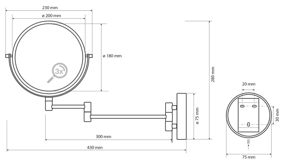 SAPHO XR006 X-Round oglindă cosmetică suspendată,diametru 20 cm, argintiu