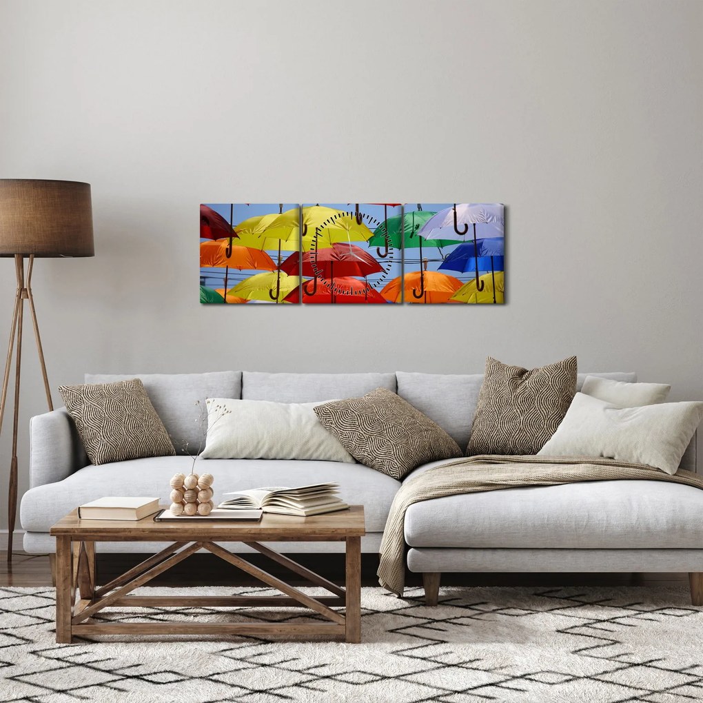 Tablou - Umbrele colorate (cu ceas) (90x30 cm)