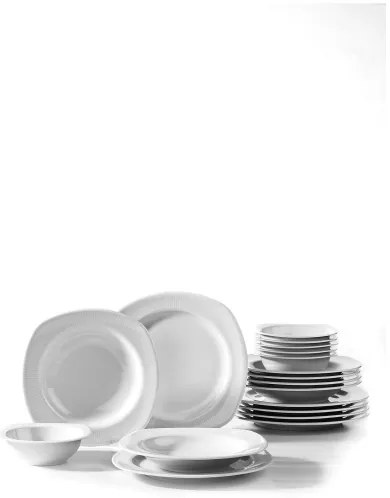 Set de veselă din porțelan, 18 piese, alb