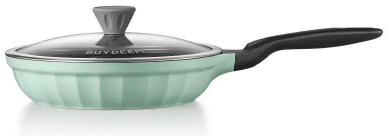 Tigaie BUYDEEM CP151, 25 cm, Capac din sticla, Aluminiu turnat, Fara PFOA, Acoperire antiaderenta, Verde