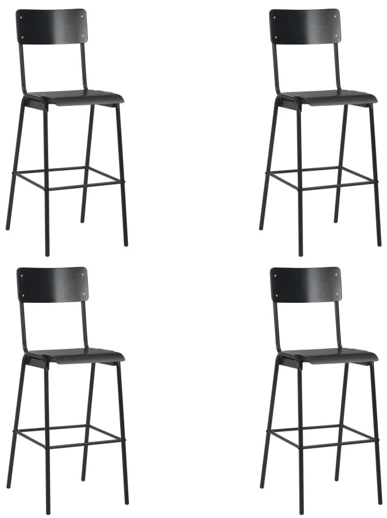 vidaXL Scaune de bar, 4 buc., negru, placaj solid, oțel