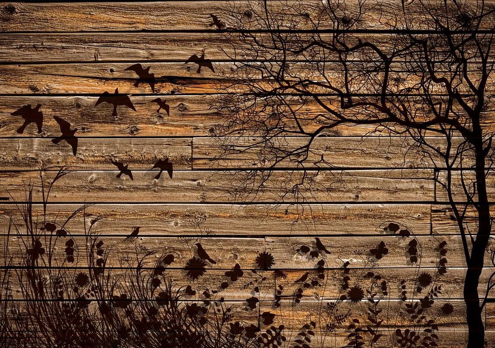 Fototapet - Lunca pe scănduri din lemn (152,5x104 cm)