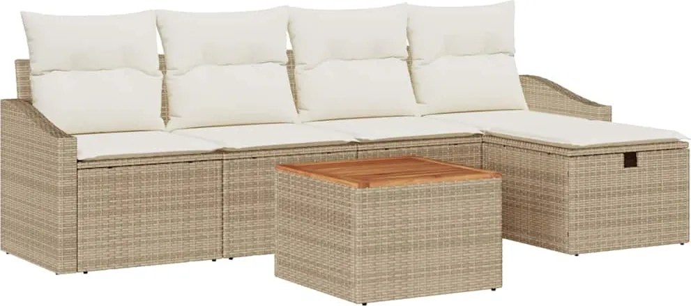 vidaXL Set de canapele pentru grădină cu pernă 6 pcs Bej Rattan poli