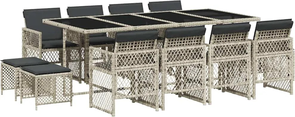 vidaXL Set mobilier de grădină cu perne 13 piese gri deschis poliratan