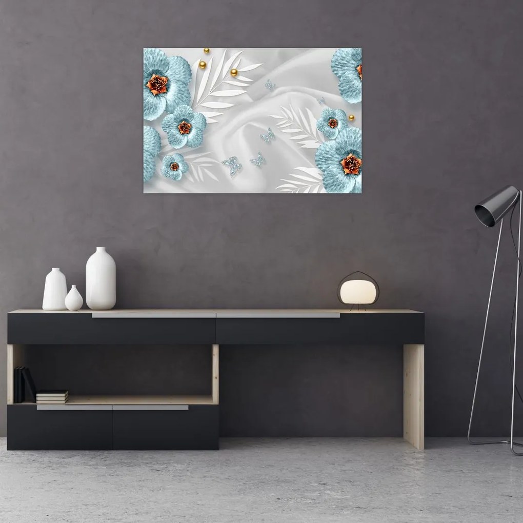 Tablou - 3D Flori albastre (90x60 cm)