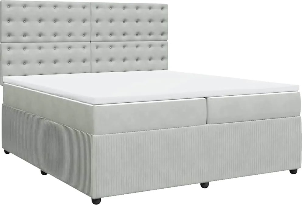 vidaXL Pat box spring cu saltea, gri deschis, 200x200 cm, catifea