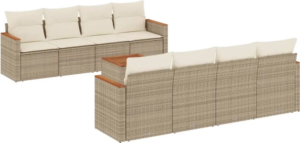 vidaXL Set canapele de grădină, 9 piese, cu perne, bej, poliratan