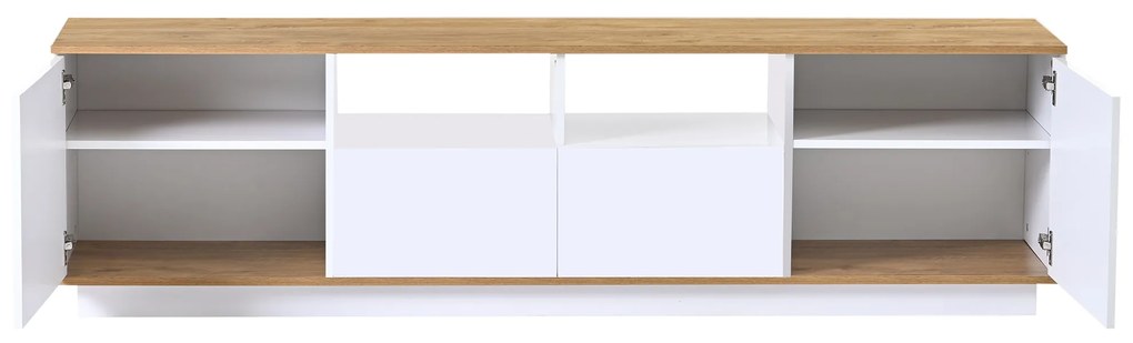 Mobilier TV modern cu LED-uri reglabile, Alb+Culoare naturală | Aosom Romania