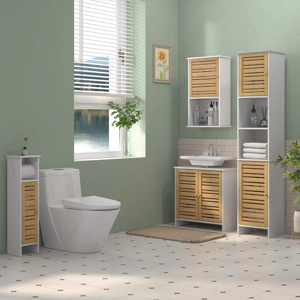 HOMCOM Mobilier Coloană Depozitare Baie bicolore, 2 dulapuri cu raft reglabil și 2 nișe, 35L x 30A x 170Î cm | Aosom Romania