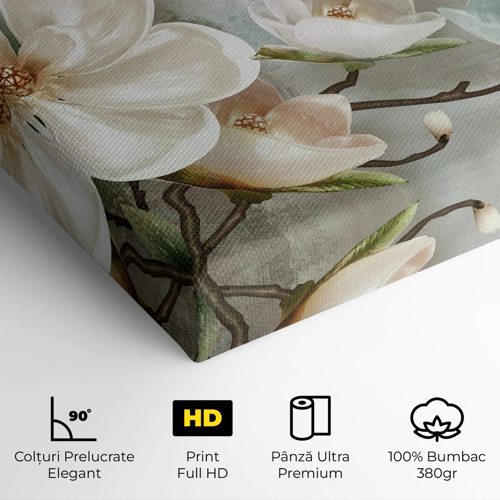 Tablou Canvas, 80x160cm, Dormitor si Living, Flori, Magnolii, Magnolino