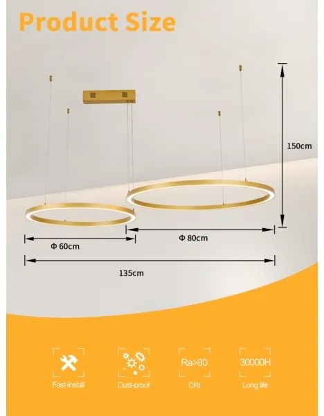 Lustră LED dimabilă Immax NEO 07218L FINO 93W/230V 60/80 cm auriu Tuya + telecomandă