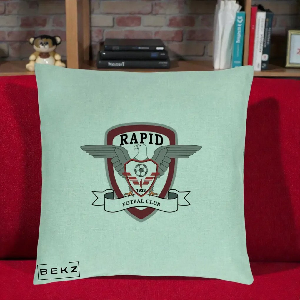 Perna Personalizata Rapid Fotbal Club 1923, 40x40 cm, Verde Menta, Husa Detasabila, Perna Inclusa, BEKZ®
