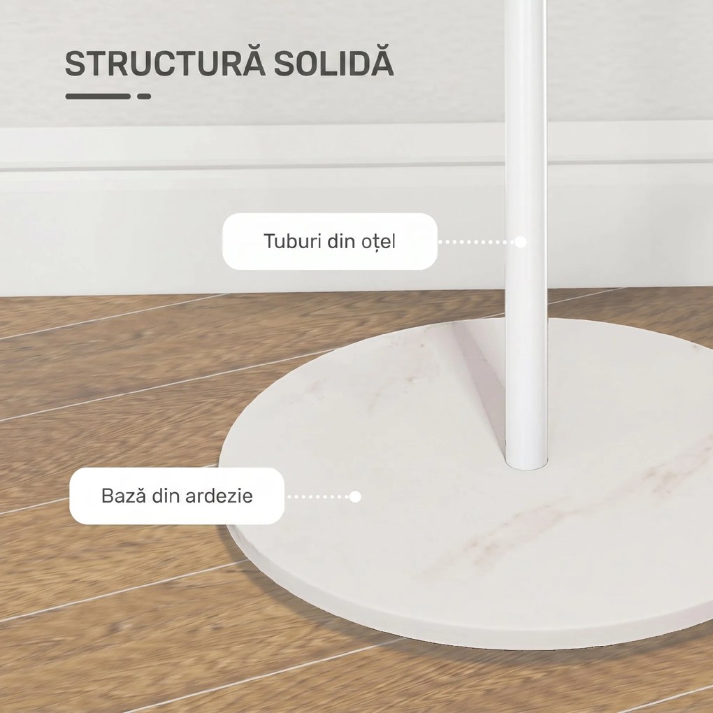 HOMCOM Cuier Vertical Autoportant cu 6 Cârlige Disc și Bază din Ardezie, Ø32x171 cm, Alb Elegant pentru Organizare | Aosom România