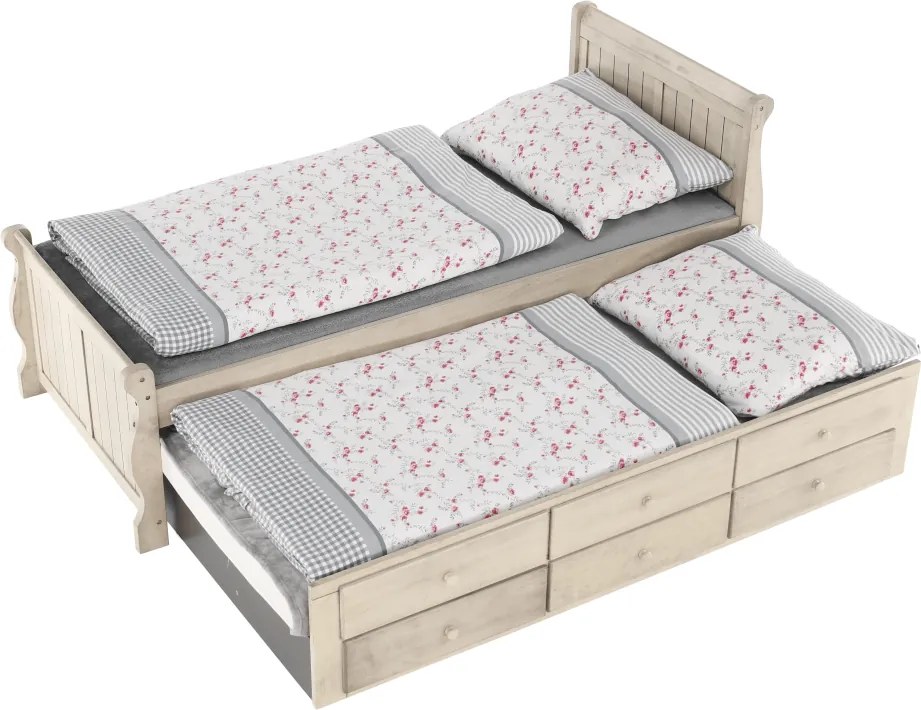 Pat cu pat suplimentar, alb antic, 90x200, ANTIKO