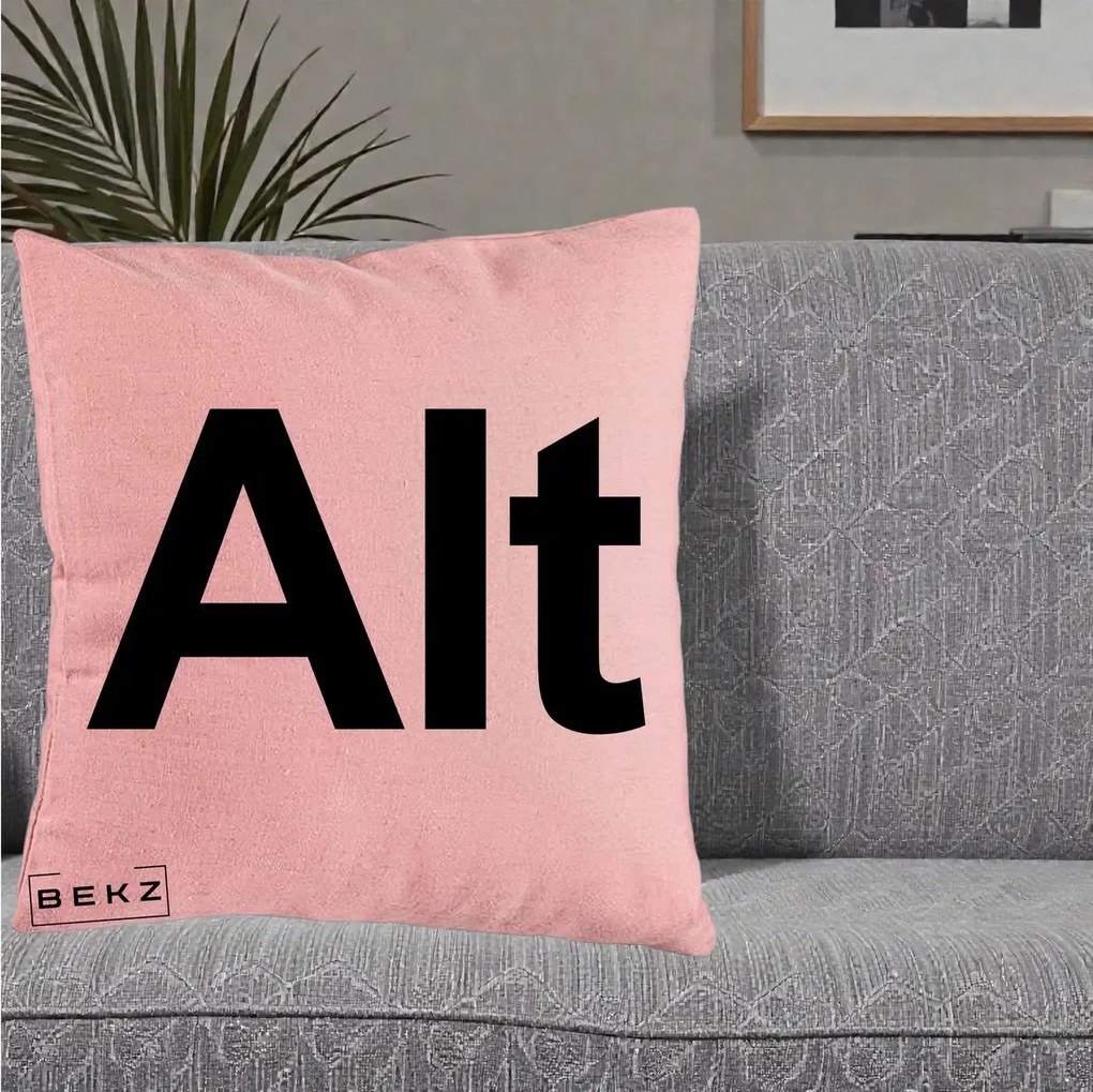 Perna Personalizata Tasta Alt Tipografie Bold, 40x40 cm, Roz, Husa Detasabila, Perna Inclusa, BEKZ®