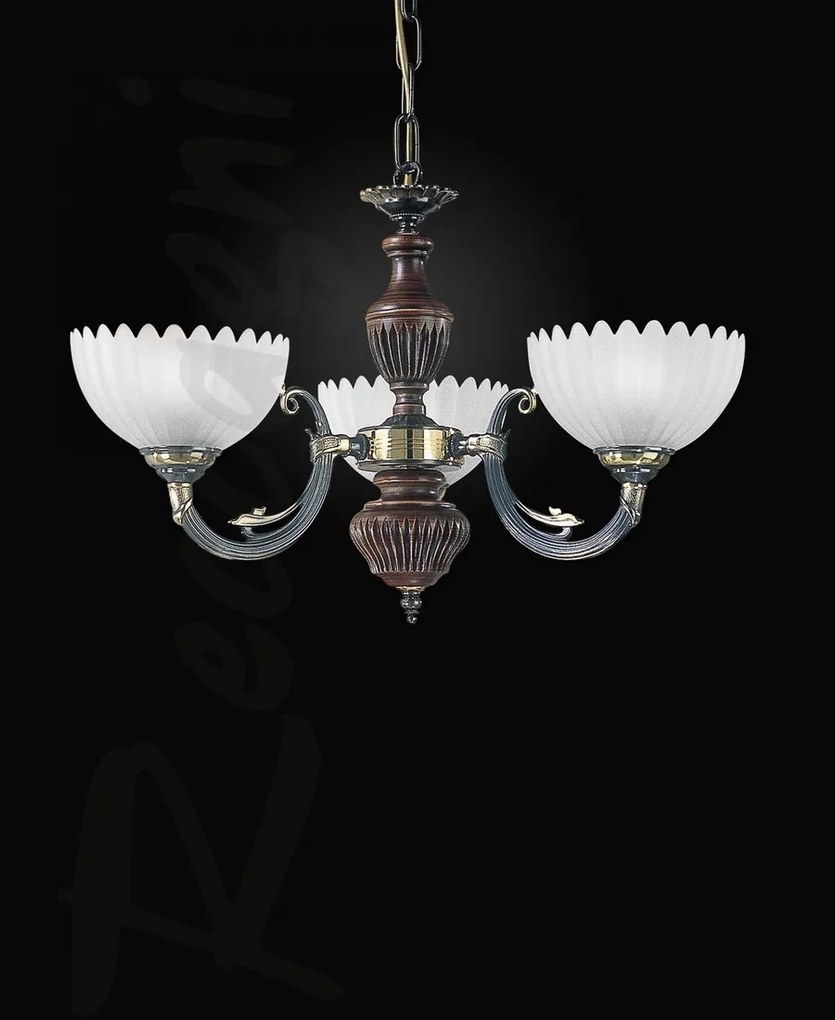 Candelabru 3 brate design italian din alama cu lemn 3610