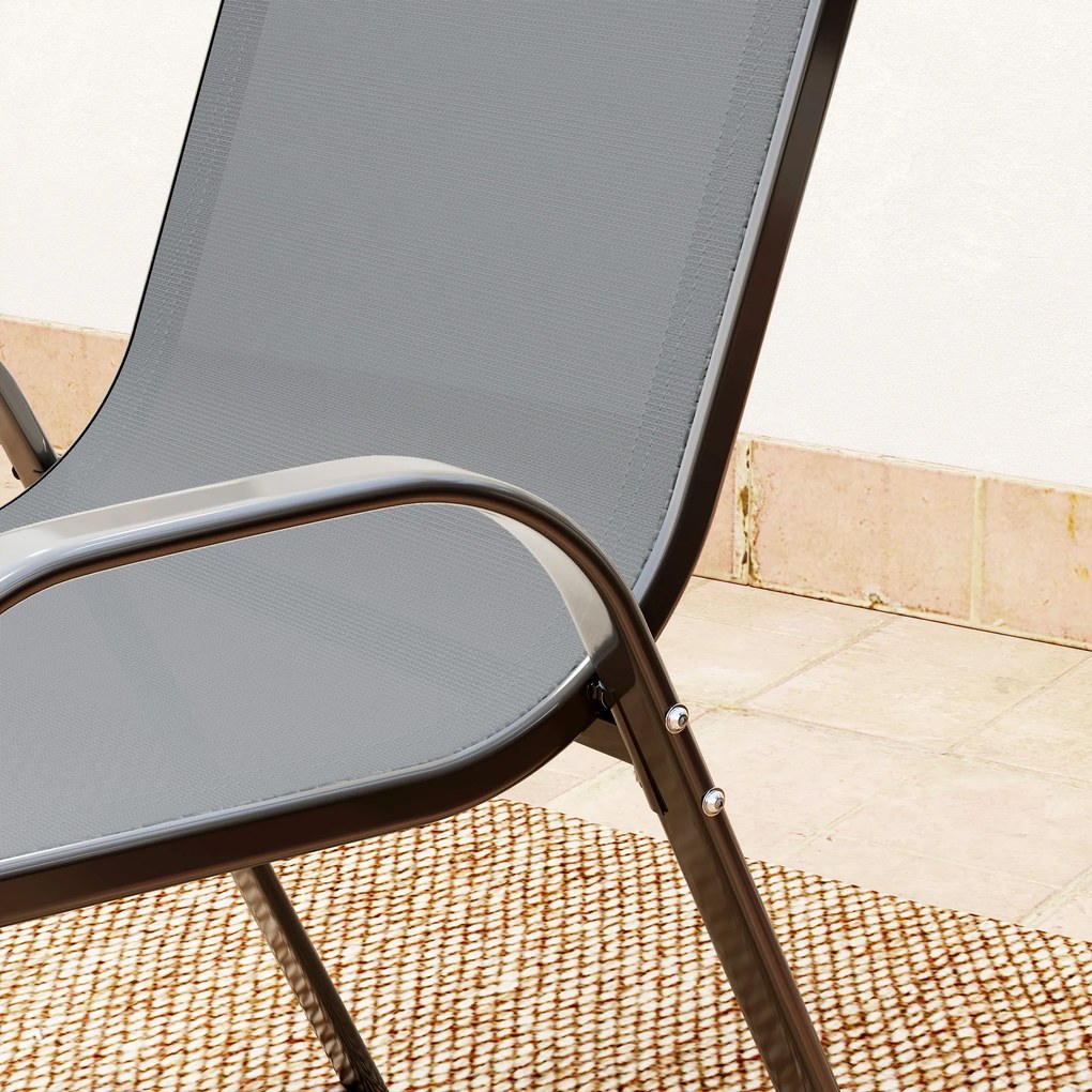 Outsunny Set Mobilier de Grădină din 3 Piese cu Scaune Suprapozabile și Masă din Sticlă, 54x71x93 cm, Gri Închis | Aosom Romania