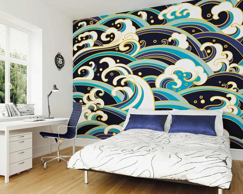 ohpopsi Fototapet - Japanese Waves Wall Mural 300x240 cm Lucios