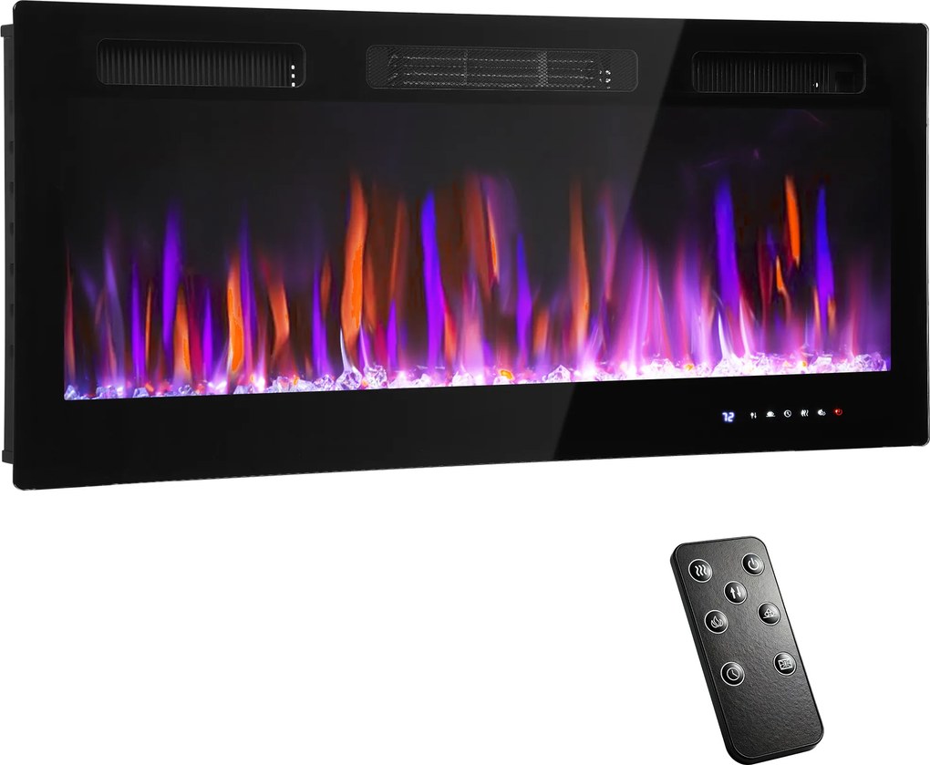 HOMCOM Șemineu Electric de Încorporat cu Flacără Independentă, 3 Moduri de Încălzire și Telecomandă, 106.7x9.4x47 cm, Negru | Aosom Romania